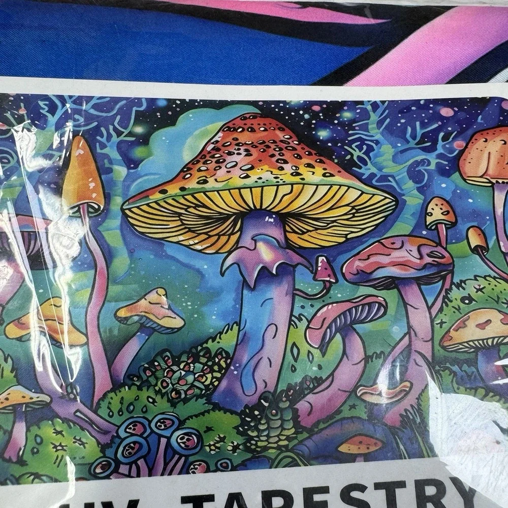UV Blacklight Mushroom Forest Tapestry 59x51